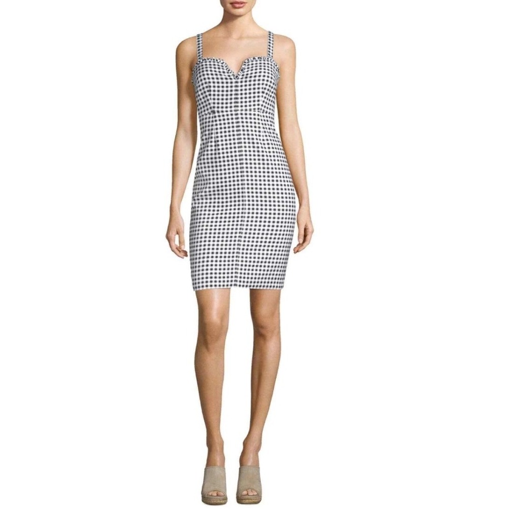 LIKELY NWT Keeley Dress Black White Gingham Ruffle Notch Neck Sheath Dress 10